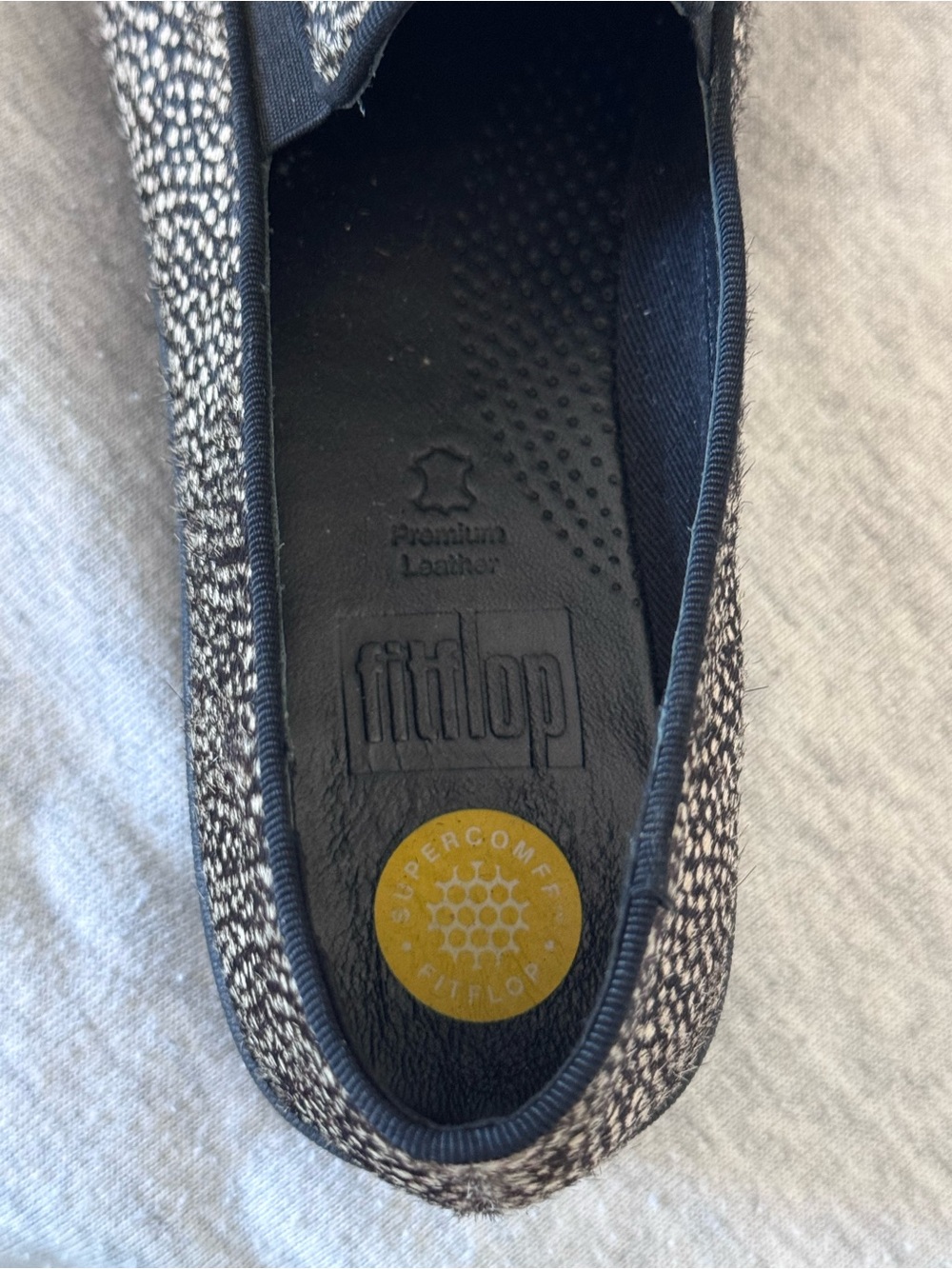 FitFlop Black Dotted Fur Leather Slip On Comfort Loafer Wedge Women's Shoes 38.5 - Picture 9 of 10